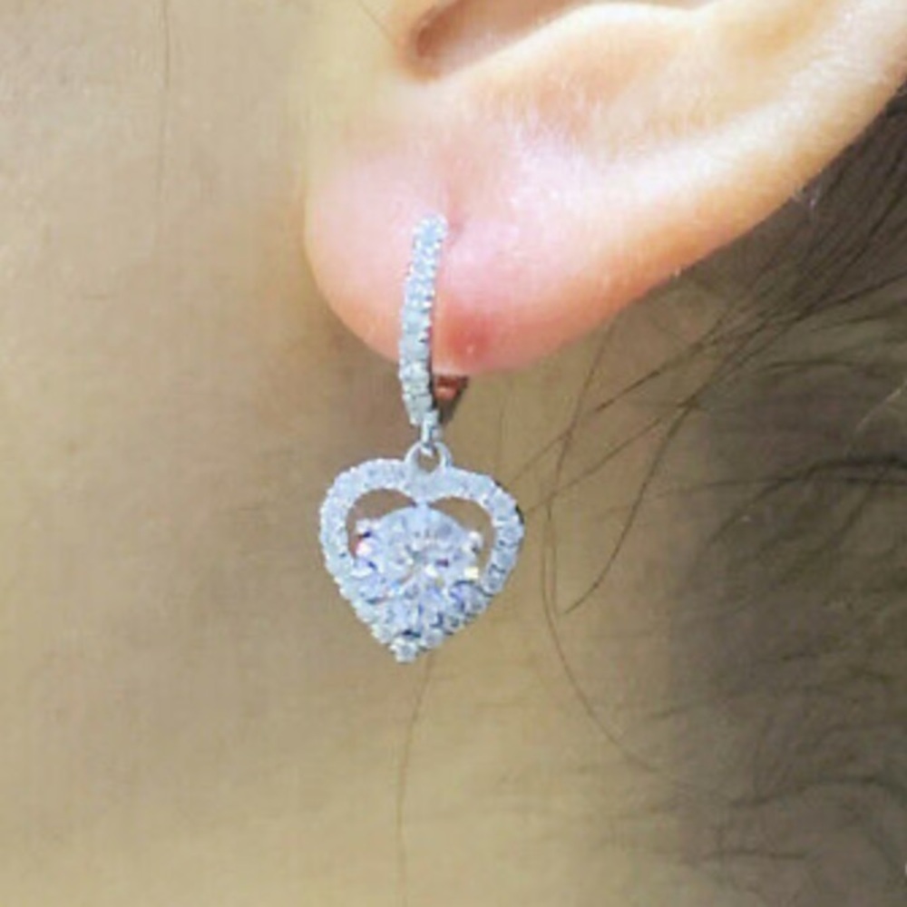 New Sterling silver diamond heart earrings - Picture 2 of 4